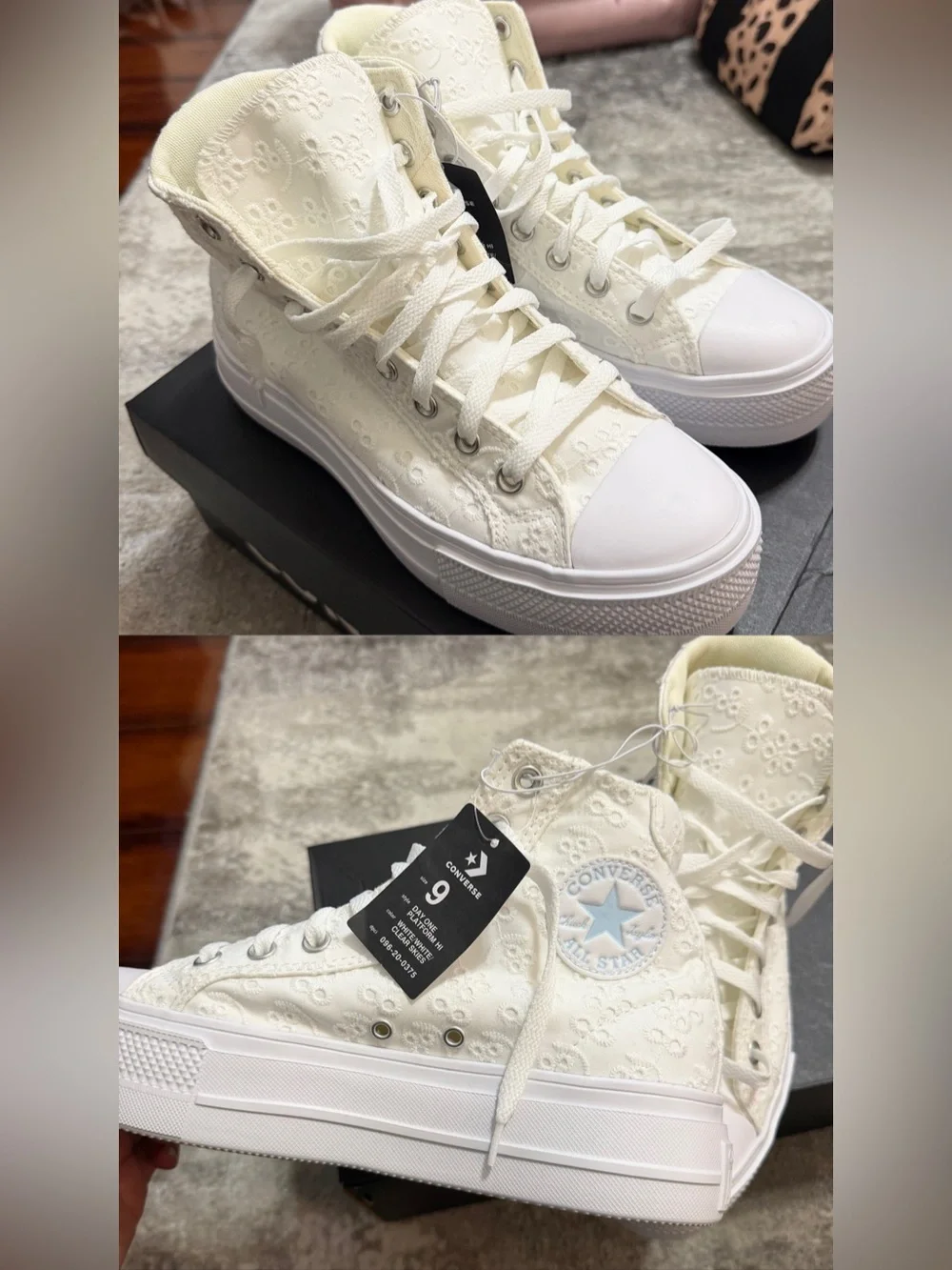 Converse High Top Sneakers in Off-White Eyelet